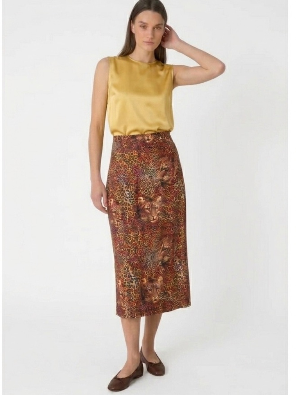 OLSEN Vintage NEW Leopard Animal Print 8 Stretch Neutral A Line MIDI Skirt Boho